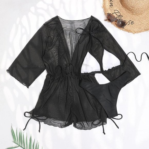 3 piece set Halter Triangle Bikini Swimsuit & Cover Up - Picture 4 of 5